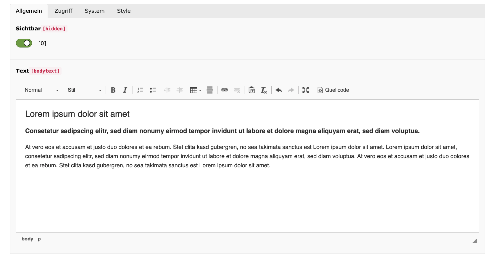 TYPO3 WYSIWYG Editor